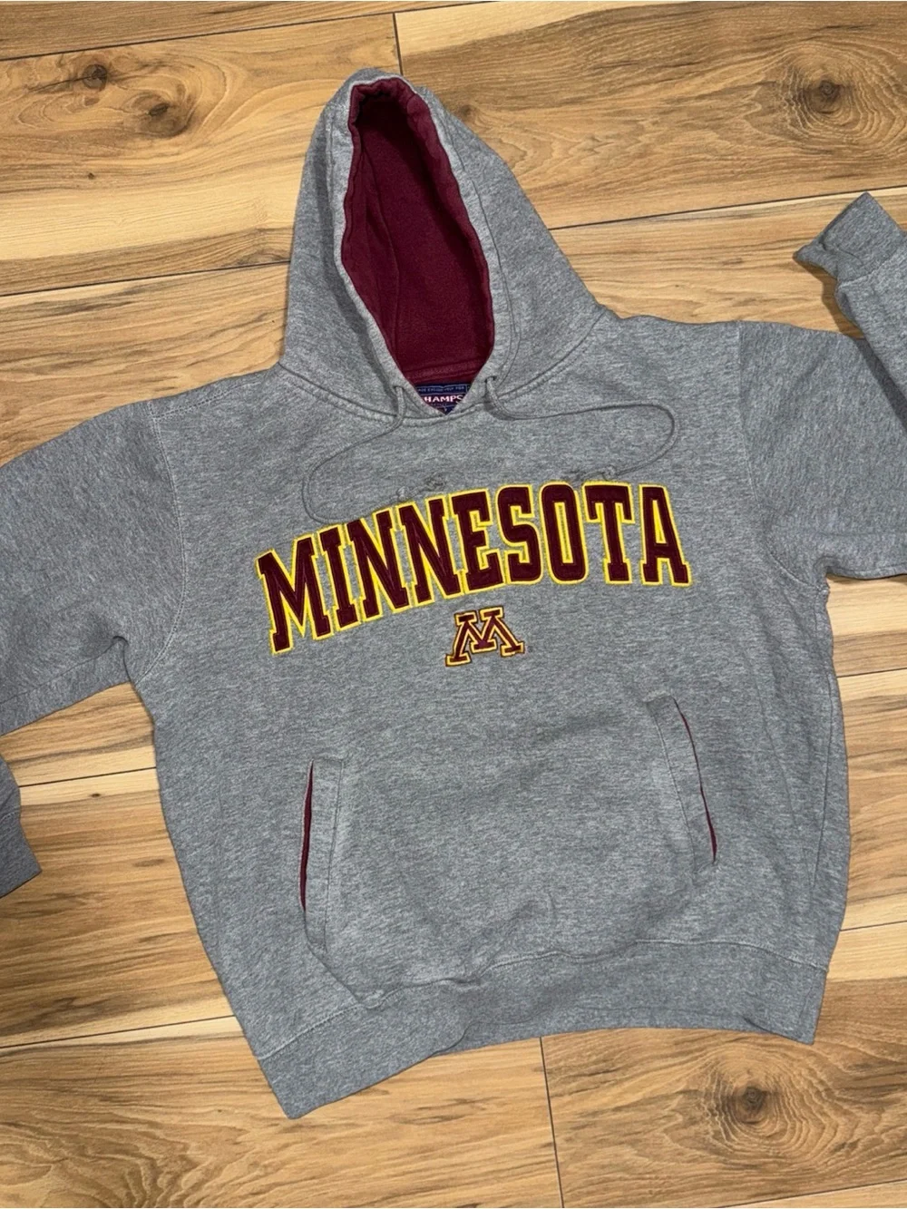 Vintage Y2K University Of Minnesota Champs Tag Embroidered Hoodie Drawstring S